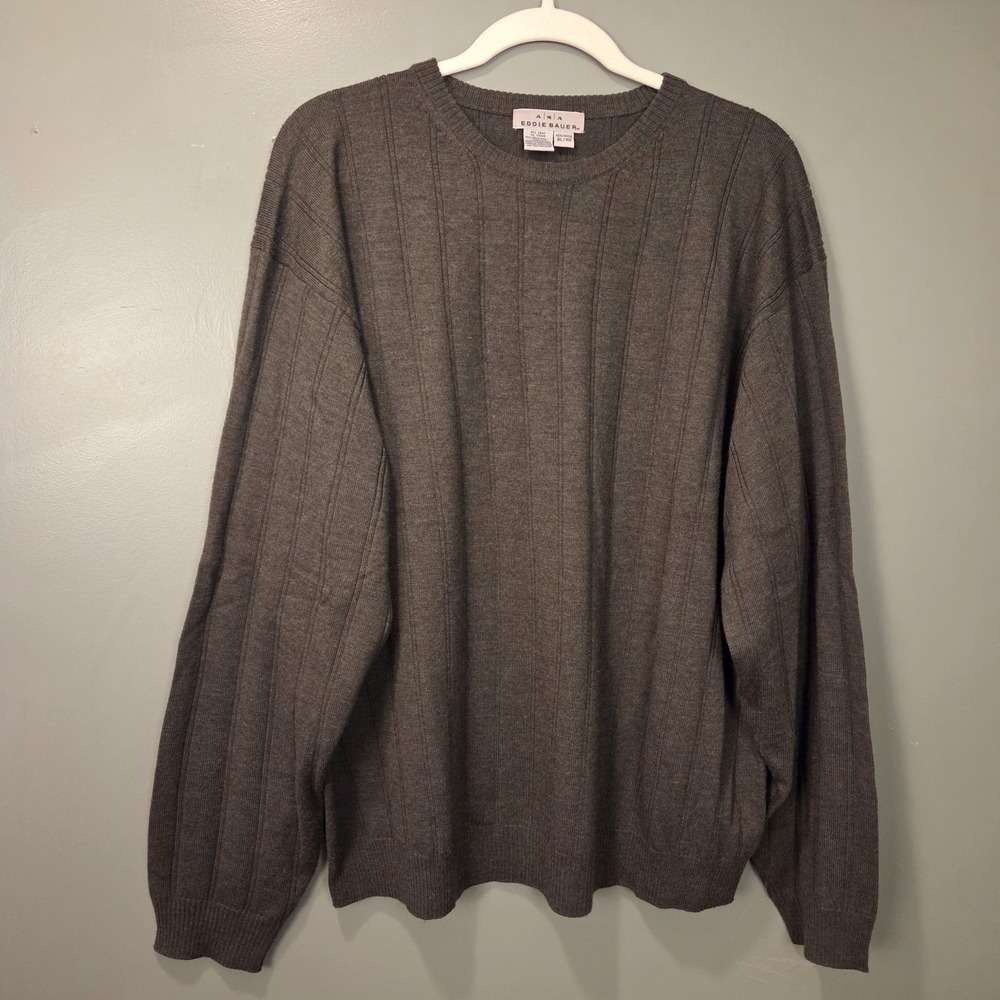 Vintage Aka Eddie‎ Bauer 100% Merino Wool Men's Ribbed Pullover Sweater, Size XL